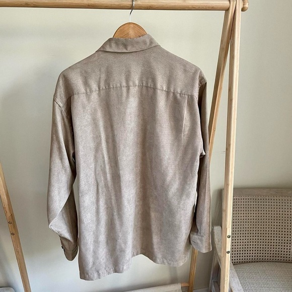 Vintage Faux Suede Button Up Collared Shirt Jacket in Sand - Picture 4 of 4